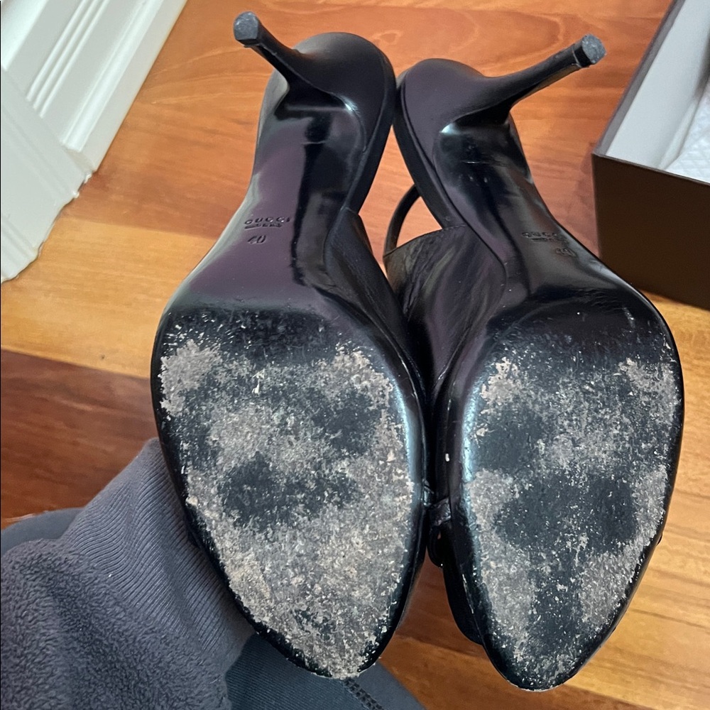 Gucci Black Peep-Toe Slingback Heels - Picture 5 of 6